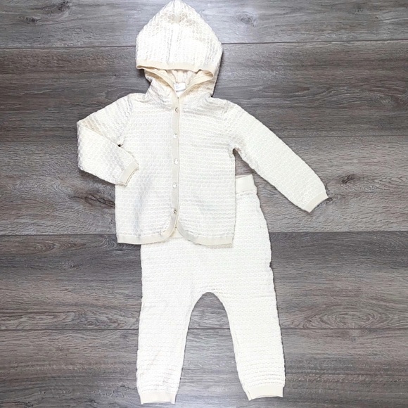 H&M Organic Cotton Honeycomb Waffle Knit Hooded Sweater Jogger Set 12-18 Months - Picture 2 of 14